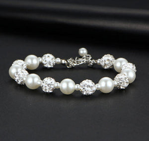 Bracelet Freshwater Pearl and Crytal Adjustable Silver Plated