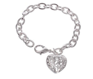 Sterling Silver Hollow Heart Adjustable Chain Bracelet