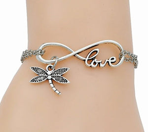 Bracelet Infinity Love Antique Silver Dragonfly