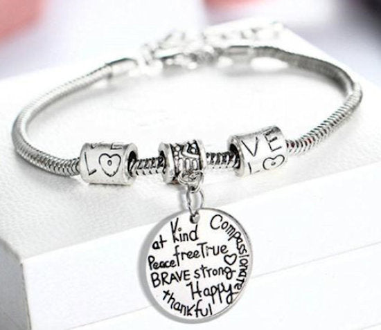 inspirational round disc thankful  bracelet