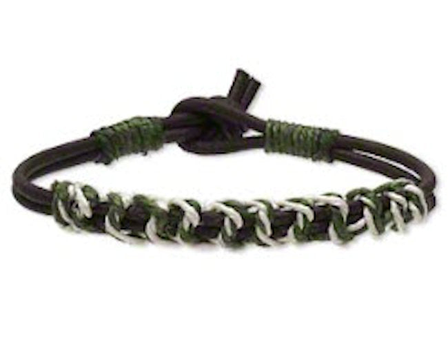Bracelet Leather Dyed Waxed Cotton Cord Knotted Design