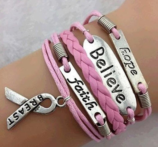 Breast Cancer Awareness hope believe faith charm multi cord  bracelet