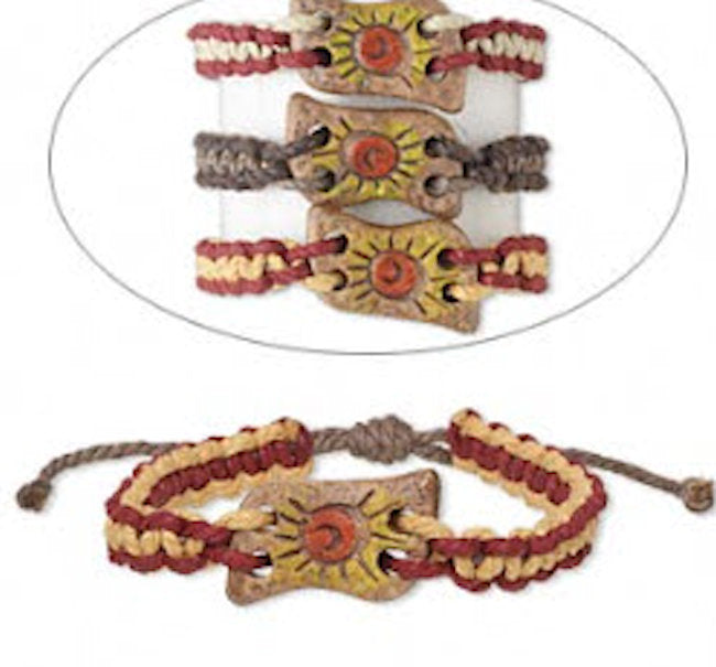 Painted Ceramic and Waxed Cotton Cord Adjustable Bracelet