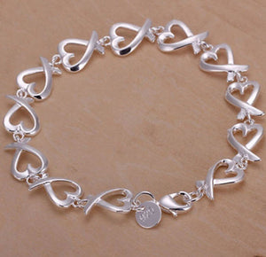 Heart Sterling Silver Plated Copper Bracelet