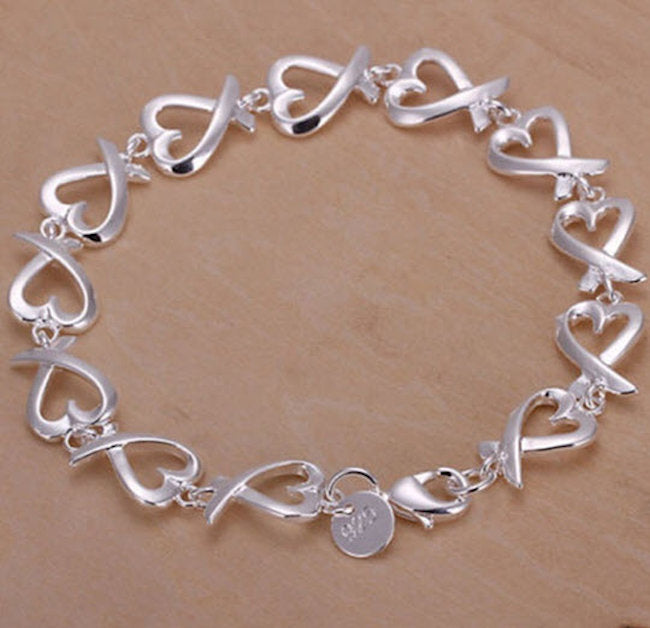 Heart Sterling Silver Plated Copper Bracelet