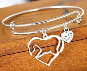 Silver horse heart bangle bracelet