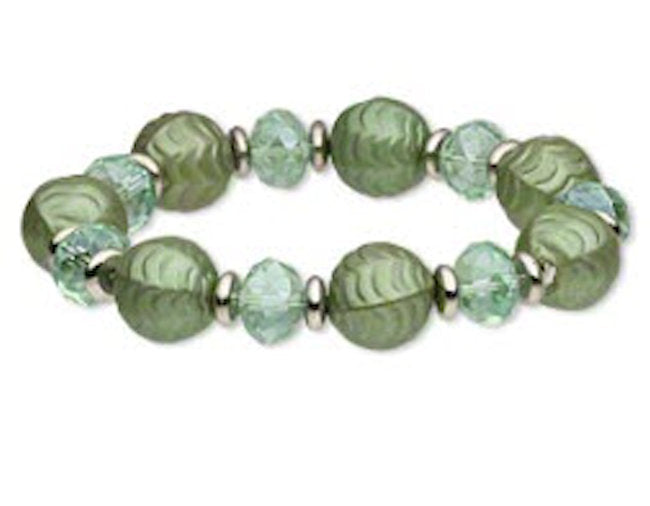 Stretch Bracelet Acrylic Glass and Silver Coated Plastic in Green