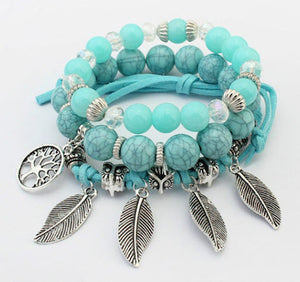 bracelet multi layered feather turquoise