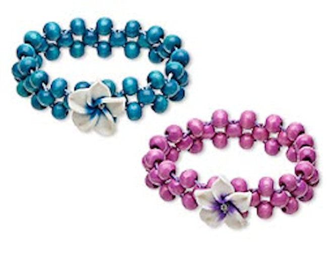 Stretch Painted Wood Bracelet with Polymer Clay and Rhinestone Flower