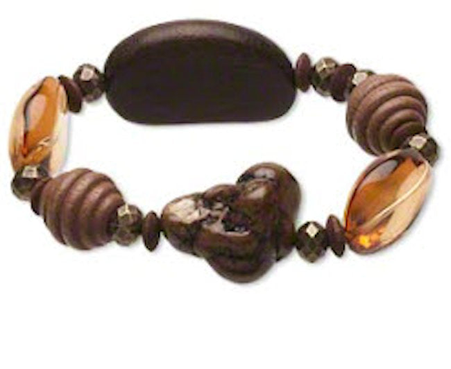 Wood and Resin Multi Shaped Brown Bracelet