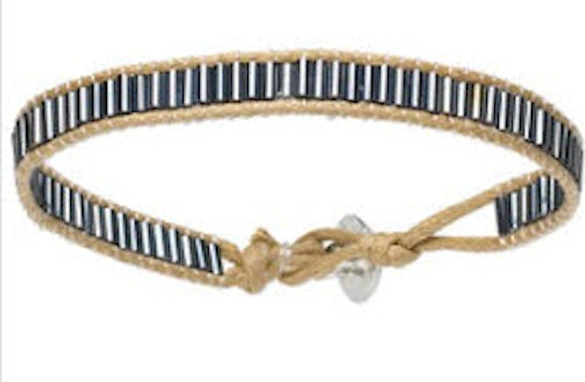 Bracelet Waxed Cotton Cord with bugle bead and button clasp closure