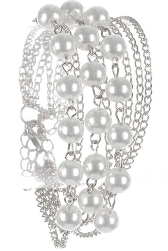 bracelet multi layered pearls silver