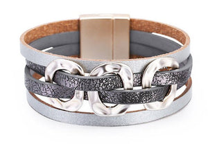 bracelet silver leather 