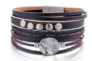 Bracelet leather magnetic clasp black