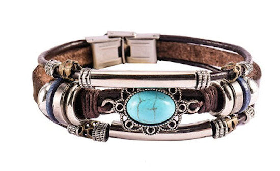 Bracelet leather and turquoise