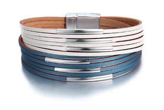 Blue and White leather bracelet