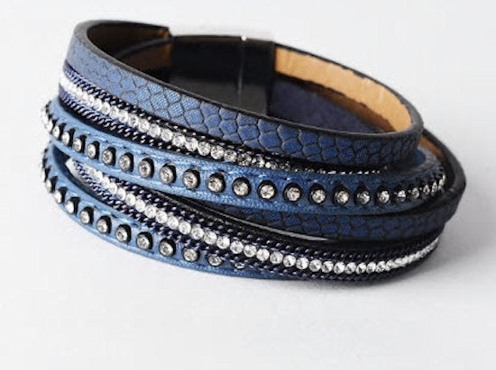 bracelet wrap blue leather
