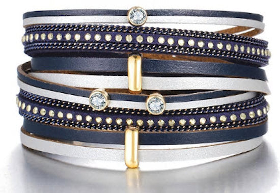 wrap bracelet blue and white leather