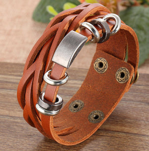 multi layer adjustable leather unisex bracelet