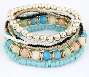 bracelet multi layered beads light blue
