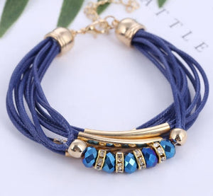 bracelet leather and beads blue