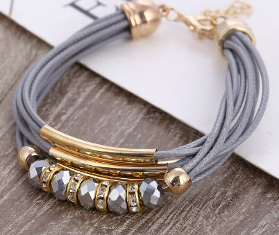 bracelet leather and beads gray