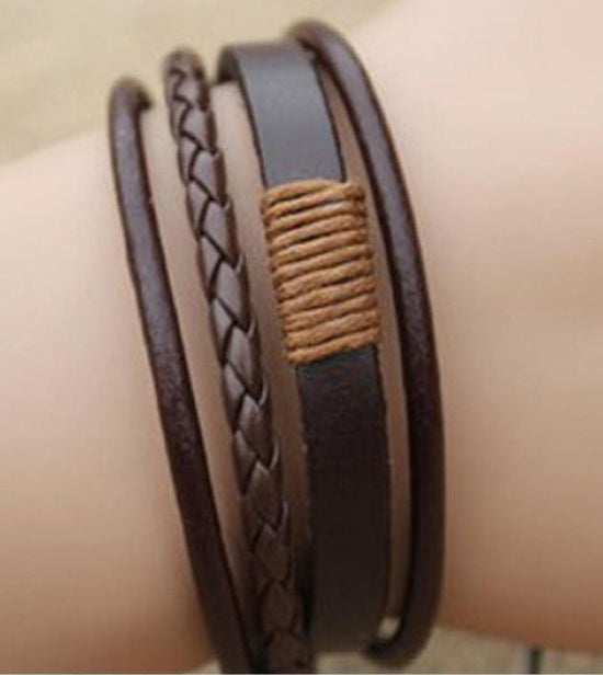 Multilayered braided faux leather adjustable unisex bracelet