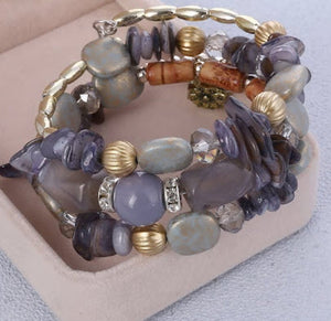 bracelet memory wire gray beads