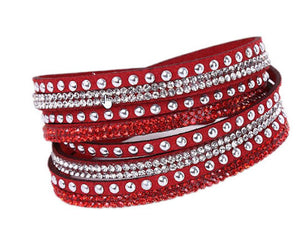 Multi-layered red rhinestone bracelet