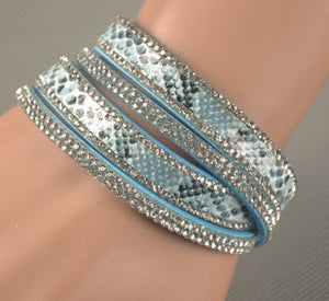 bracelet wrap leather light blue snakeskin