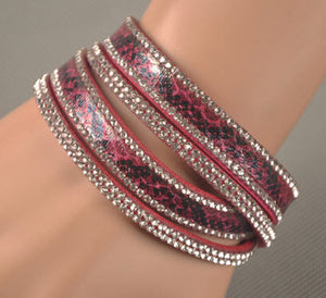 bracelet wrap leather red snakeskin