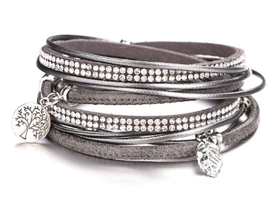 bracelet wrap leather silver