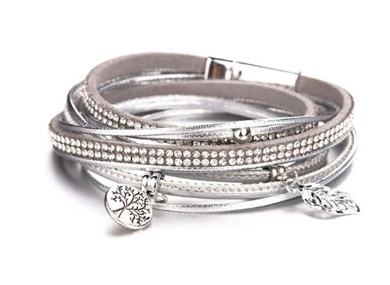 bracelet wrap leather silver