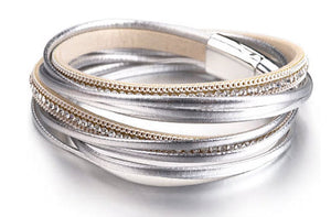 bracelet leather wrap silver