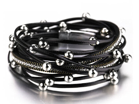 Bracelet Wrap Leather Rhinestone Magnetic Closure