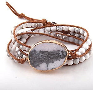 bracelet wrap leather gray and white