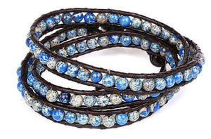 bracelet wrap leather jasper blue