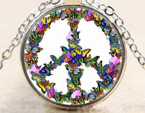 Butterfly Peace Sign Photo Tibet Necklace