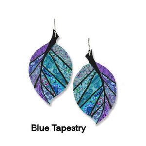 Blue Tapestry Leaf Earrings