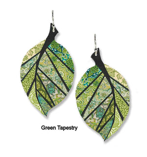 Green Tapestry Leaf Earrings