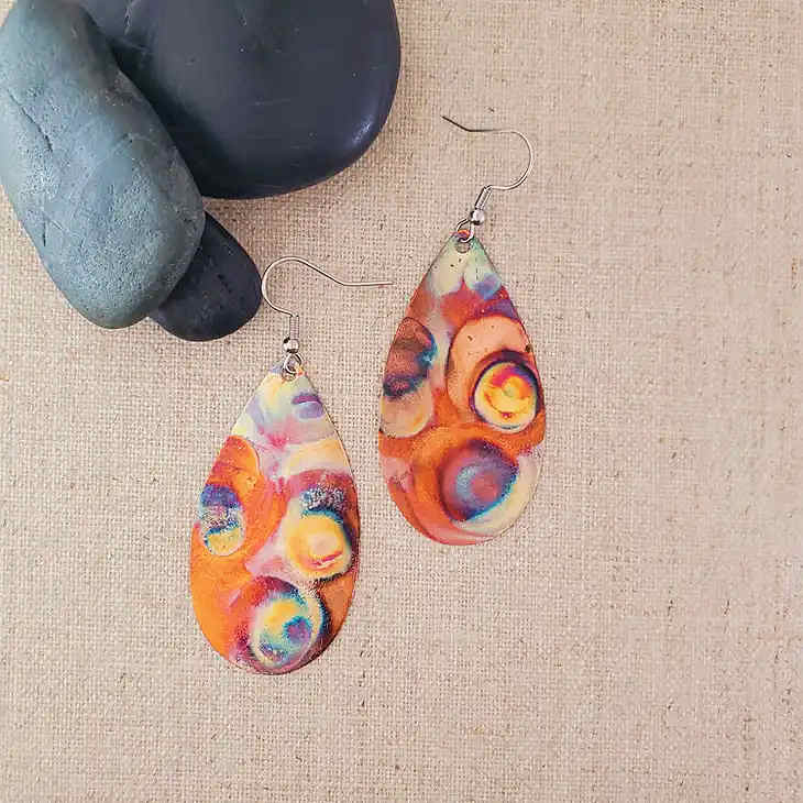Earrings - Flame Paint Copper Teardrop