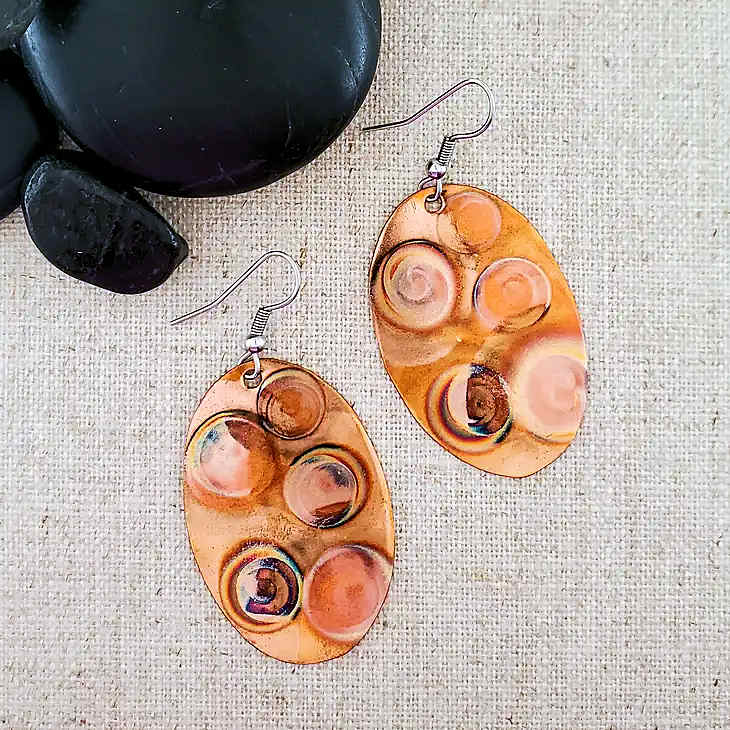 Flame Paint Copper Oval Earrings