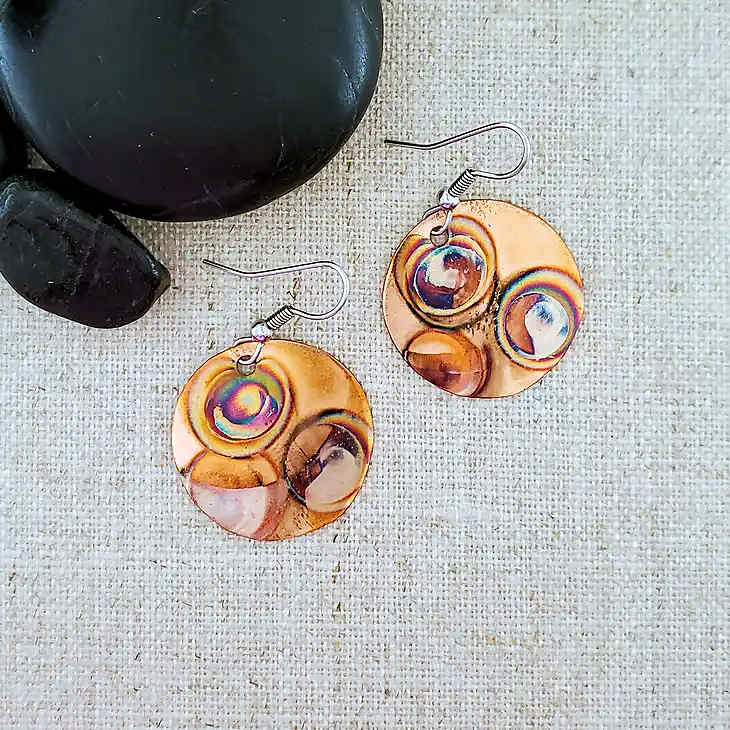 Flame Paint Copper Circle Earrings