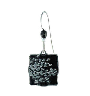 Black and silver bird and leaf earrings