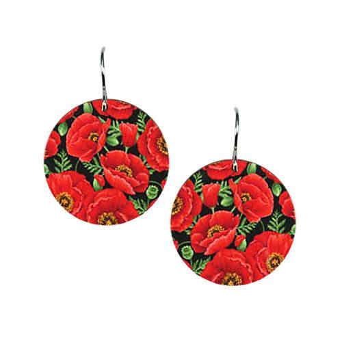Red Poppy Disc Earrings