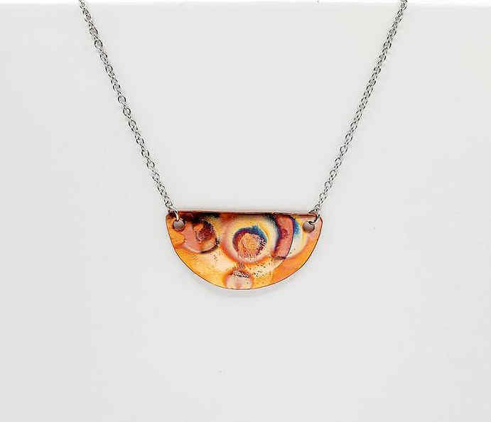Flame Painted Half Moon Necklace