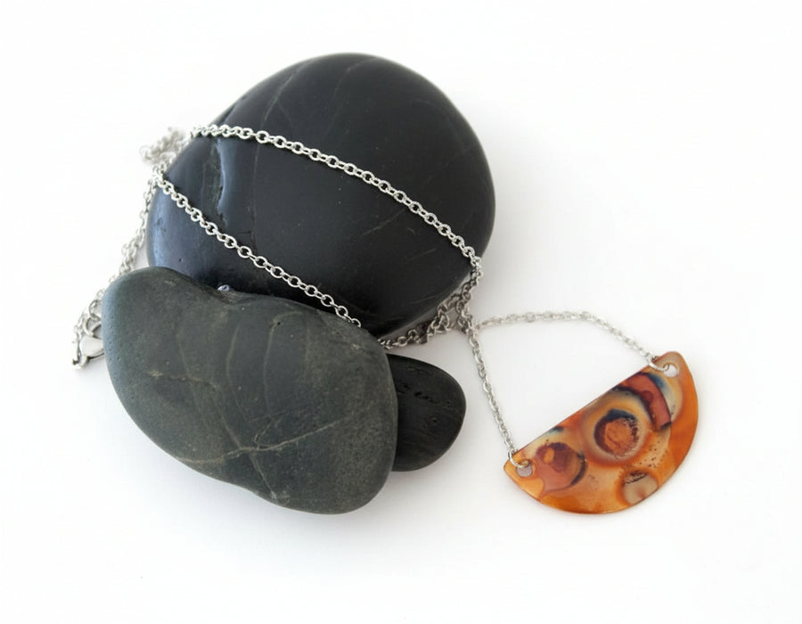 Flame Painted Half Moon Necklace