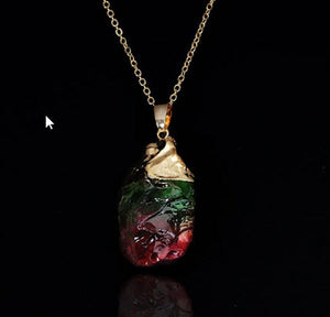 Natural Stone with Multicolored Crystal Pendant Necklace