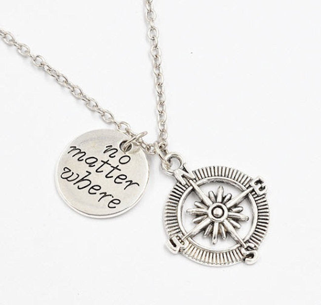 necklace silver compass