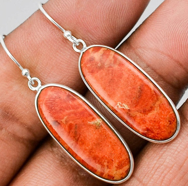 Orange Sponge Coral .925 Sterling Silver Earrings